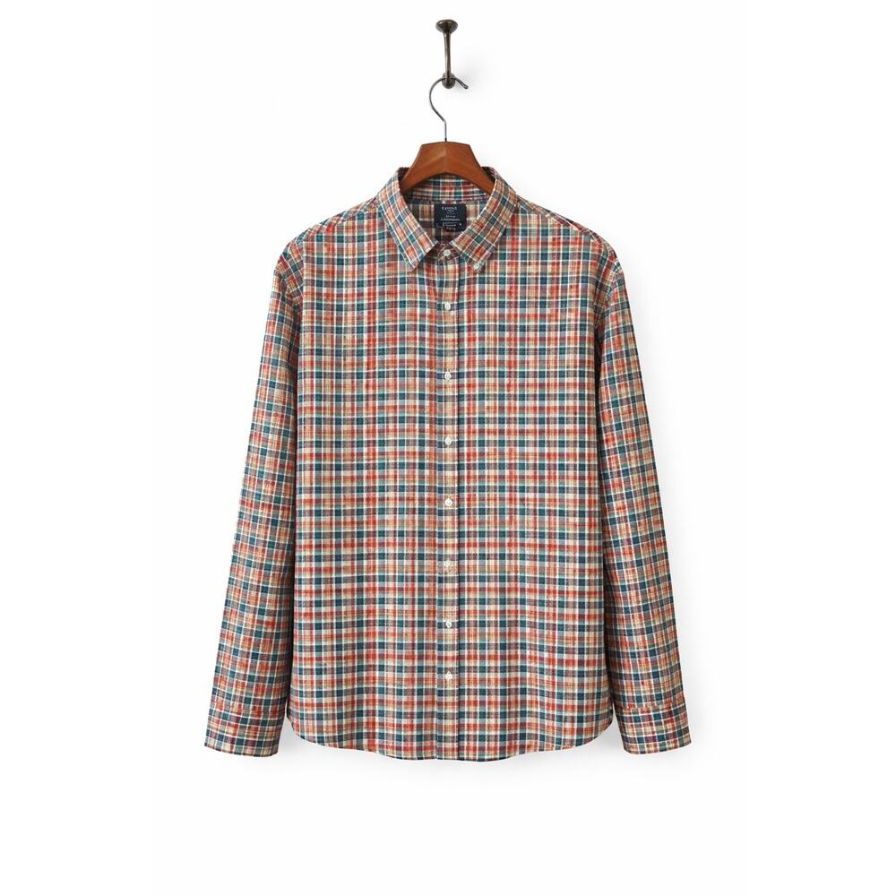 J Crew Flex Washed Plaid Button Down Shirt XXL Slim Untucked Stretch Cotton Mens